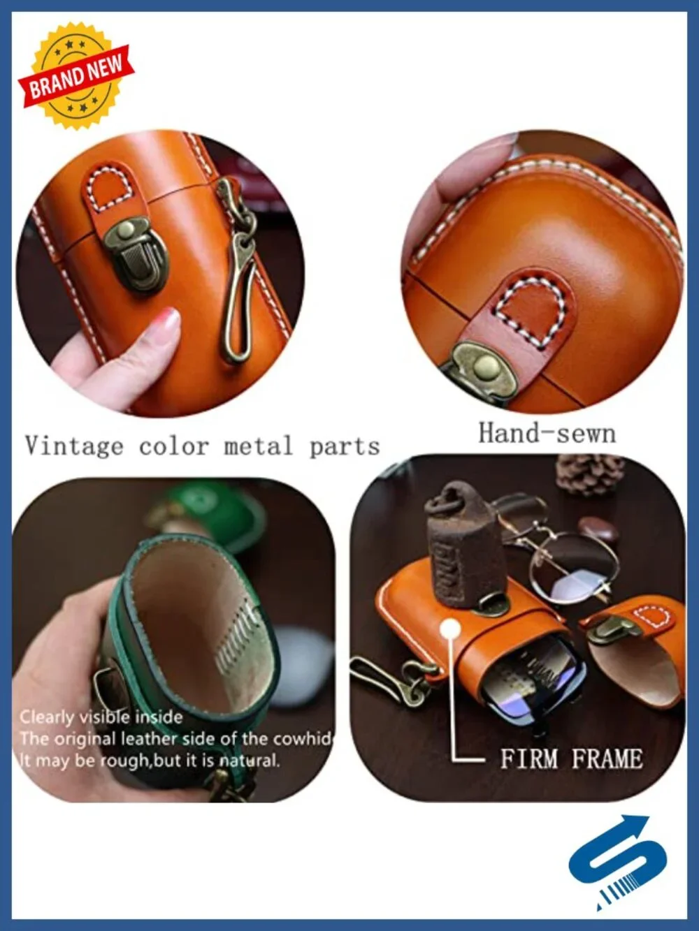 Handmade Leather Eyeglass Case Hard Shell Retro Sunglasses Case Glasses